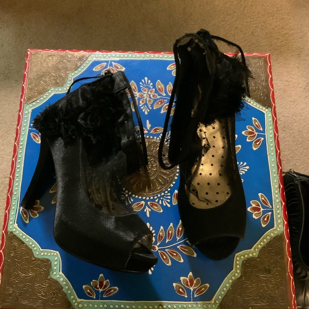 Black satin booties